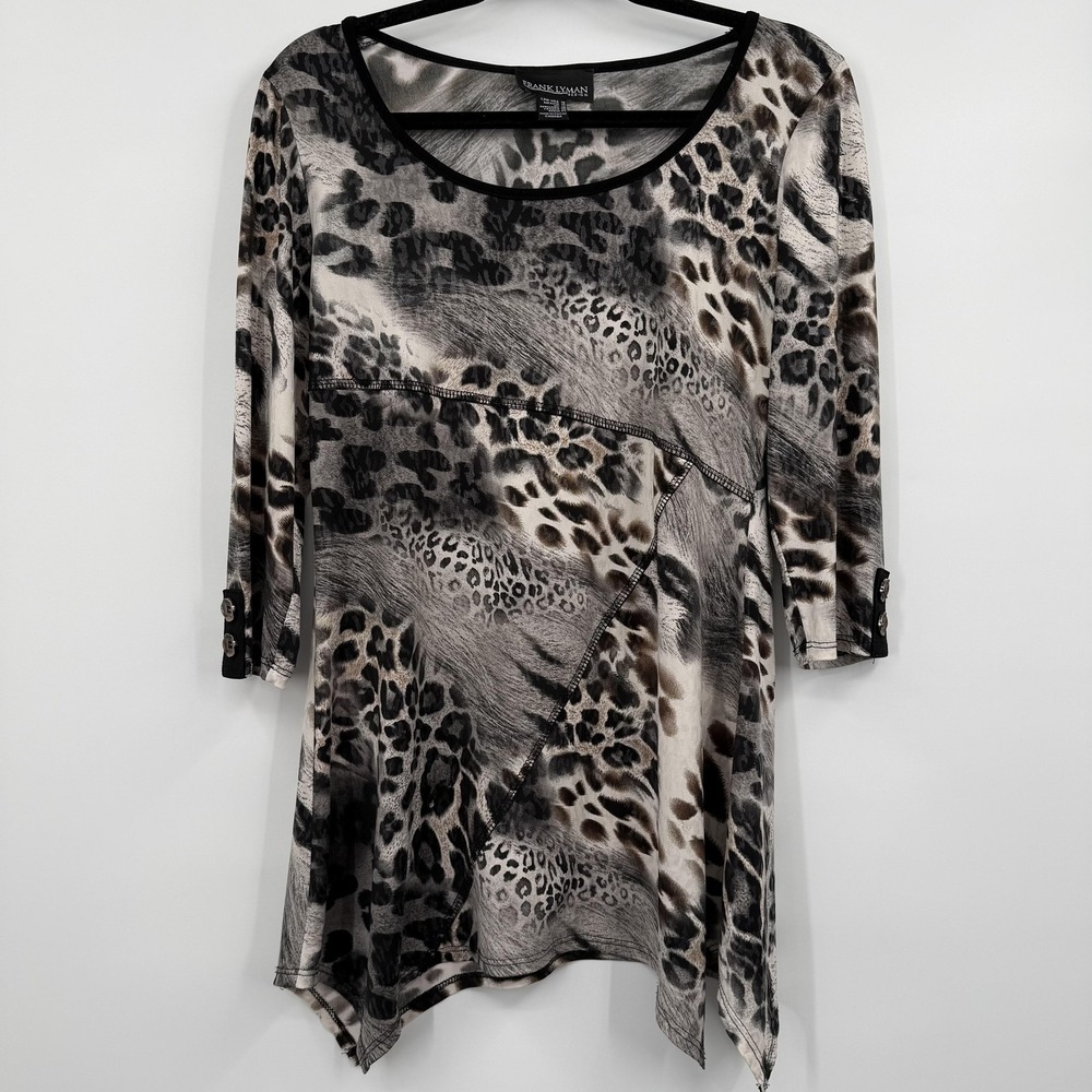 Frank Lyman Design Blouse Womens 10 Beige Animal Tunic Scoop Neck‎ 3/4 Sleeve